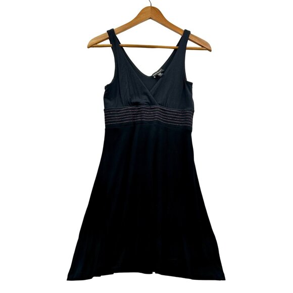 Y2K Bebe Sport Black Mini Dress Pink Stitch Waist Early 2000s Retro Size SMALL - Picture 2 of 7